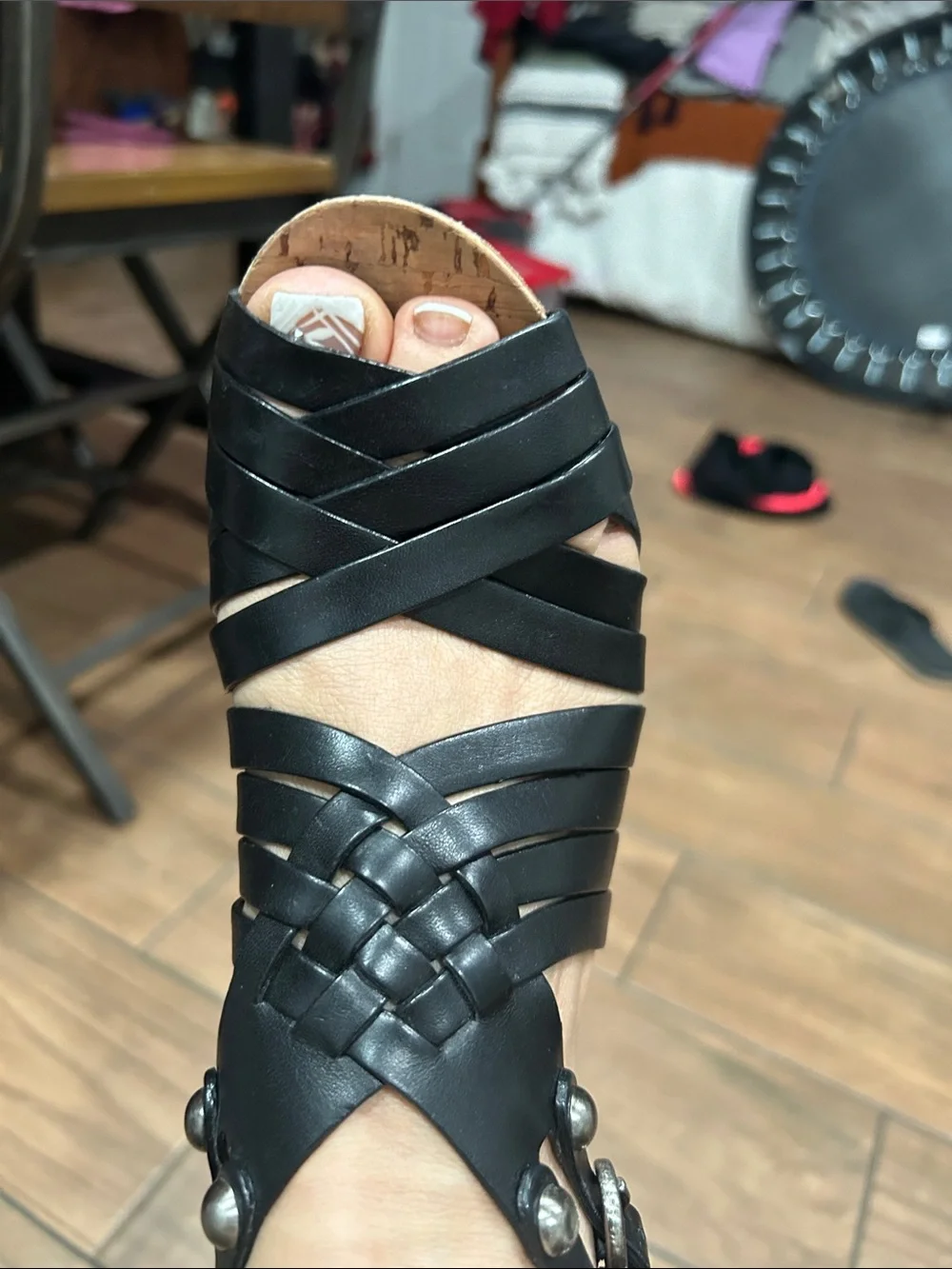 Women's Black Strappy Wedge Sandals